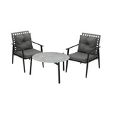 Livsip 3PC Outdoor Patio Set 70CM Grey Marble Table Rattan Chairs - Close-Up Angle