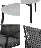 Livsip 3PC Outdoor Patio Set 70CM Grey Marble Table Rattan Chairs - Front View