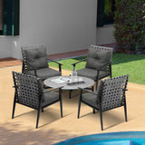 Livsip 5pc Outdoor Patio Set 70CM Grey Marble Table Rattan Chairs - Rear View