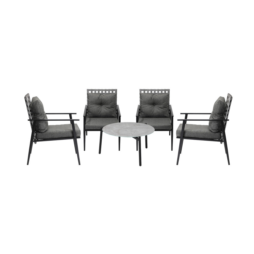 Livsip 5pc Outdoor Patio Set 70CM Grey Marble Table Rattan Chairs