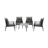 Livsip 5pc Outdoor Patio Set 70CM Grey Marble Table Rattan Chairs - Side View