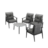 Livsip 5pc Outdoor Patio Set 70CM Grey Marble Table Rattan Chairs - Front View