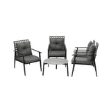 Livsip 5pc Outdoor Patio Set 70CM Grey Marble Table Rattan Chairs - Close-Up Angle