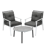 Livsip 3pc Outdoor Lounge Sets 70CM Grey Round Table Rattan Chairs - 45-Degree Angle