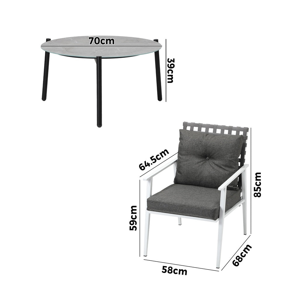 Livsip 5pc Outdoor Lounge Sets 70CM Grey Round Table Rattan Chairs
