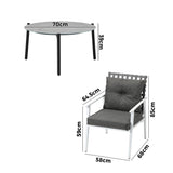 Livsip 5pc Outdoor Lounge Sets 70CM Grey Round Table Rattan Chairs - Side View