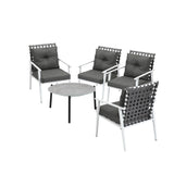 Livsip 5pc Outdoor Lounge Sets 70CM Grey Round Table Rattan Chairs - Close-Up Angle