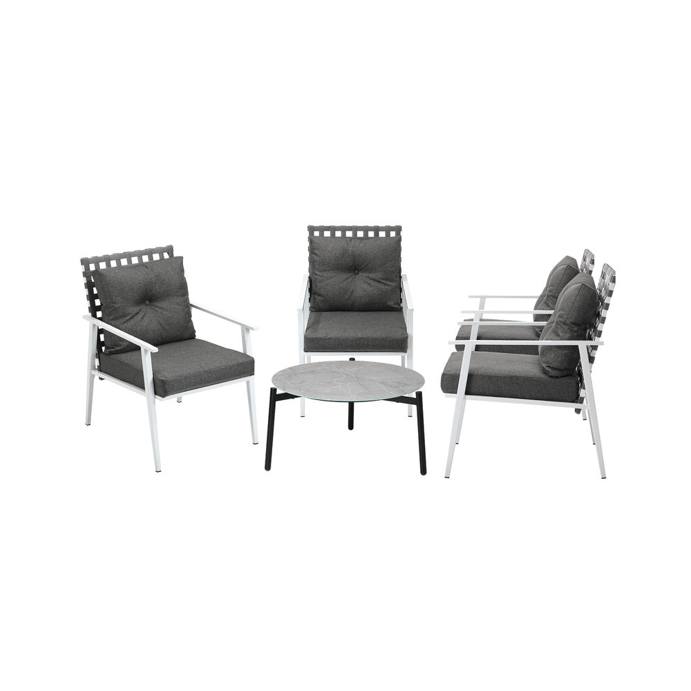 Livsip 5pc Outdoor Lounge Sets 70CM Grey Round Table Rattan Chairs