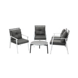 Livsip 5pc Outdoor Lounge Sets 70CM Grey Round Table Rattan Chairs - Rear View