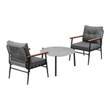 Livsip 3PC Outdoor Patio Set 70cm Table Grey and Black Armchairs