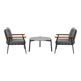 Livsip 3PC Outdoor Patio Set 70cm Table Grey and Black Armchairs