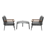 Livsip 3PC Outdoor Patio Set 70cm Table Grey and Black Armchairs - Close-Up Angle