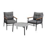 Livsip 3PC Outdoor Patio Set 70cm Table Grey and Black Armchairs