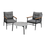 Livsip 3PC Outdoor Patio Set 70cm Table Grey and Black Armchairs - Rear View