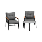 Livsip 3PC Outdoor Patio Set 70cm Table Grey and Black Armchairs