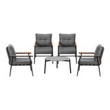 Livsip 5pc Outdoor Patio Setting 70cm Table Grey and Black Armchairs