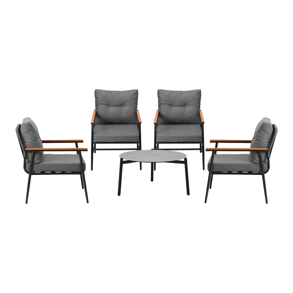 Livsip 5pc Outdoor Patio Setting 70cm Table Grey and Black Armchairs
