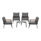 Livsip 5pc Outdoor Patio Setting 70cm Table Grey and Black Armchairs - Top-Down View