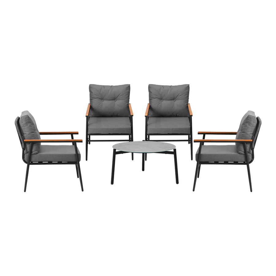 Livsip 5pc Outdoor Patio Setting 70cm Table Grey and Black Armchairs