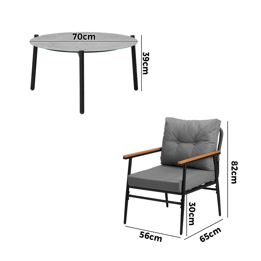 Livsip 5pc Outdoor Patio Setting 70cm Table Grey and Black Armchairs