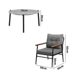 Livsip 5pc Outdoor Patio Setting 70cm Table Grey and Black Armchairs