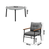 Livsip 5pc Outdoor Patio Setting 70cm Table Grey and Black Armchairs - Close-Up Angle
