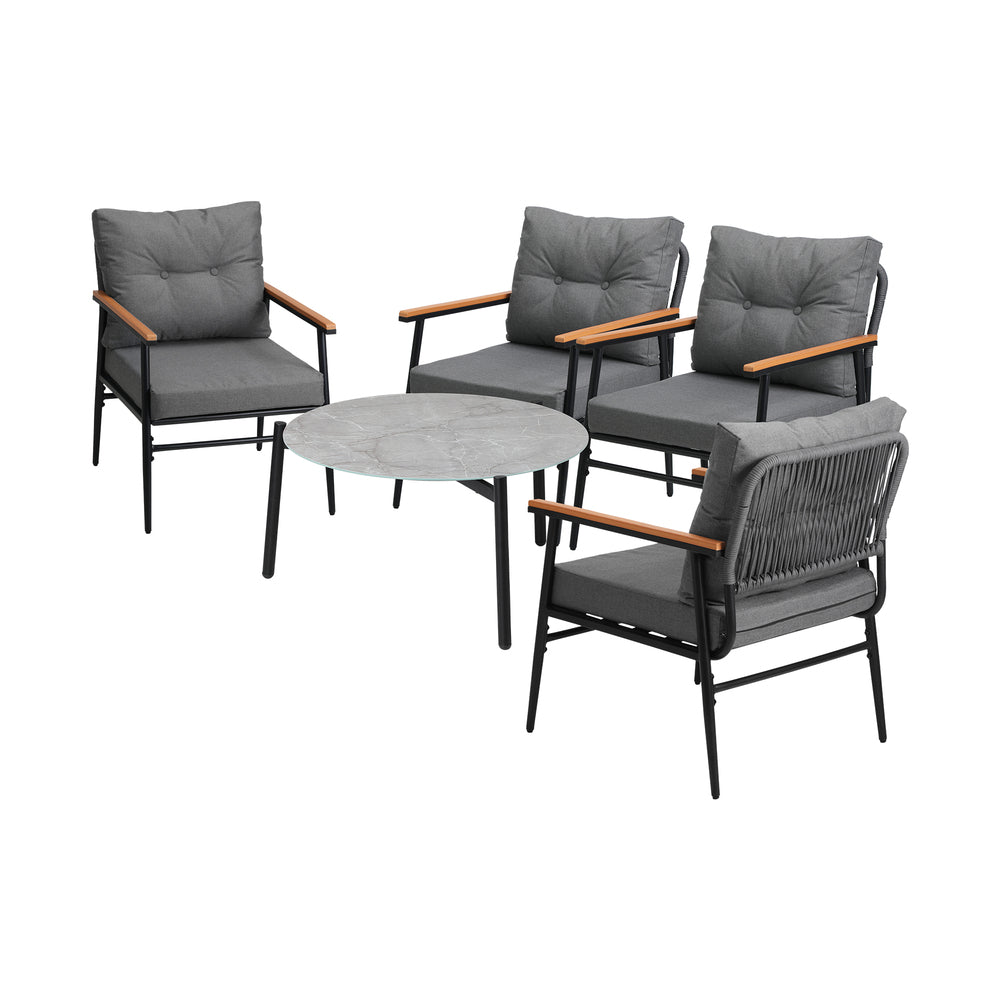 Livsip 5pc Outdoor Patio Setting 70cm Table Grey and Black Armchairs