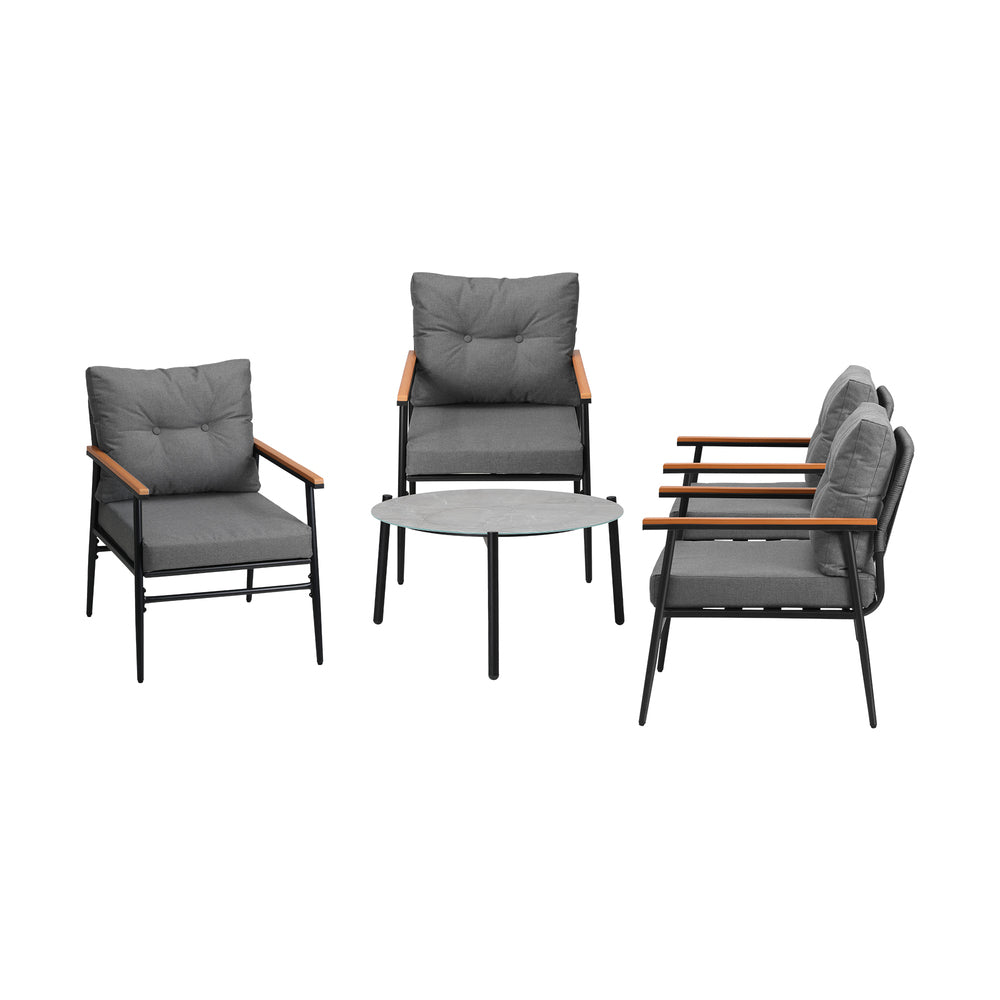 Livsip 5pc Outdoor Patio Setting 70cm Table Grey and Black Armchairs