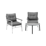 Livsip 3PC Outdoor Patio Set 70cm Table Grey and White Armchairs - Front View