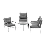 Livsip Outdoor Patio Set 5PC 70cm Table Grey and White Armchair - Front View
