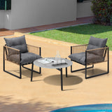 Livsip 3PCS Outdoor Patio Set Grey 70cm Coffee Table Rattan Chairs - Side View