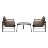 Livsip 3PCS Outdoor Patio Set Grey 70cm Coffee Table Rattan Chairs