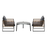 Livsip 3PCS Outdoor Patio Set Grey 70cm Coffee Table Rattan Chairs - Front View