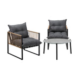 Livsip 3PCS Outdoor Patio Set Grey 70cm Coffee Table Rattan Chairs - 45-Degree Angle