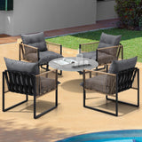 Livsip 5PCS Outdoor Patio Set 70cm Grey Coffee Table Rattan Chairs - Top-Down View