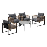 Livsip 5PCS Outdoor Patio Set 70cm Grey Coffee Table Rattan Chairs
