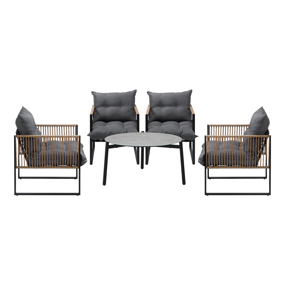 Livsip 5PCS Outdoor Patio Set 70cm Grey Coffee Table Rattan Chairs