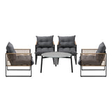 Livsip 5PCS Outdoor Patio Set 70cm Grey Coffee Table Rattan Chairs - Side View