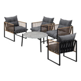 Livsip 5PCS Outdoor Patio Set 70cm Grey Coffee Table Rattan Chairs - Front View
