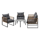 Livsip 5PCS Outdoor Patio Set 70cm Grey Coffee Table Rattan Chairs - 45-Degree Angle