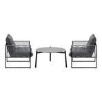 Livsip 3PCS Outdoor Patio Set Grey 70cm Table Cushioned Armchairs, image 3