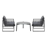 Livsip 3PCS Outdoor Patio Set Grey 70cm Table Cushioned Armchairs - Side View