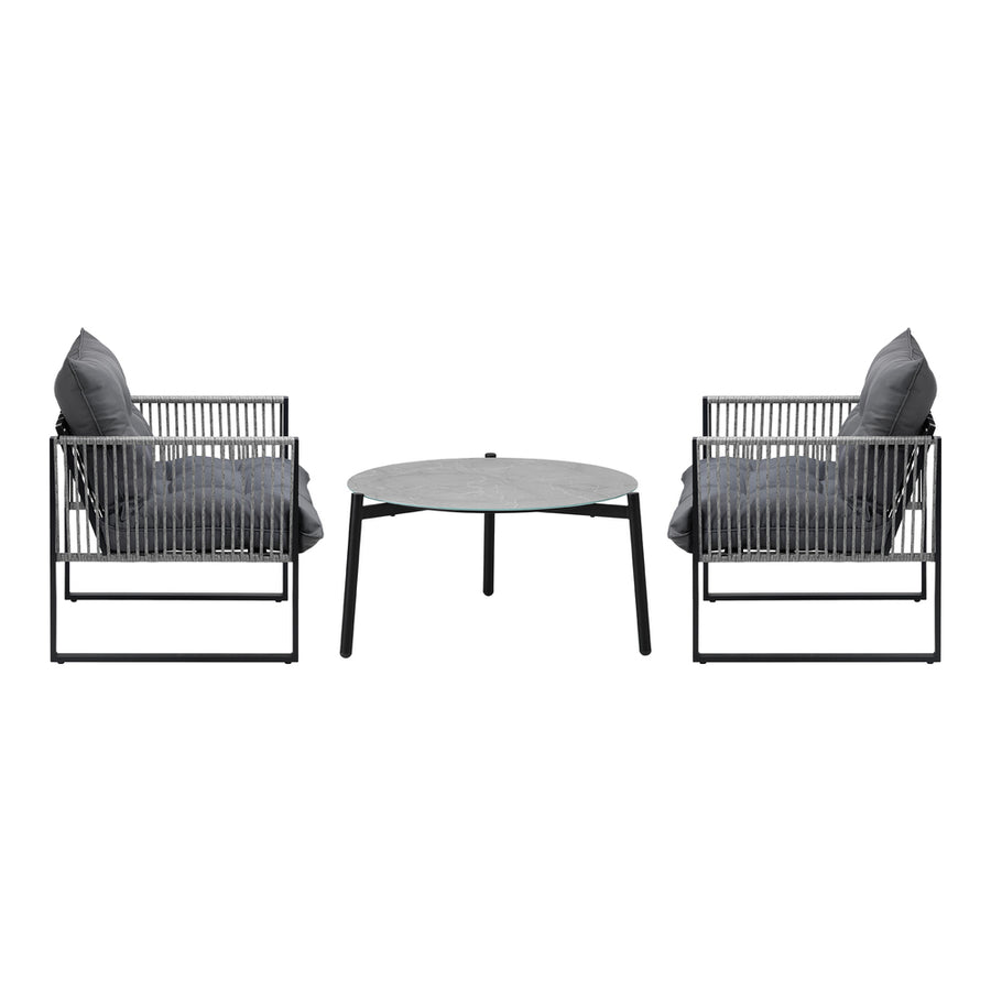 Livsip 3PCS Outdoor Patio Set Grey 70cm Table Cushioned Armchairs, image 3