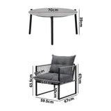 Livsip 3PCS Outdoor Patio Set Grey 70cm Table Cushioned Armchairs