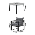 Livsip 3PCS Outdoor Patio Set Grey 70cm Table Cushioned Armchairs, image 5