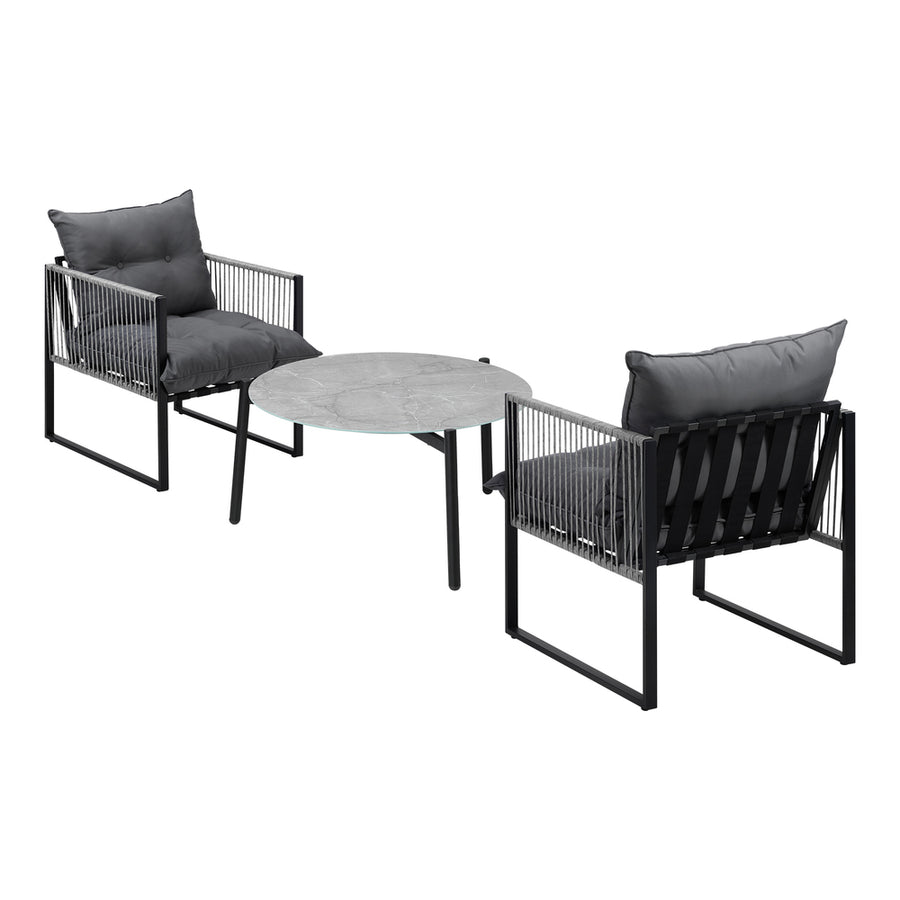 Livsip 3PCS Outdoor Patio Set Grey 70cm Table Cushioned Armchairs, image 8