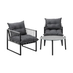 Livsip 3PCS Outdoor Patio Set Grey 70cm Table Cushioned Armchairs, image 2