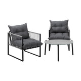 Livsip 3PCS Outdoor Patio Set Grey 70cm Table Cushioned Armchairs - Front View