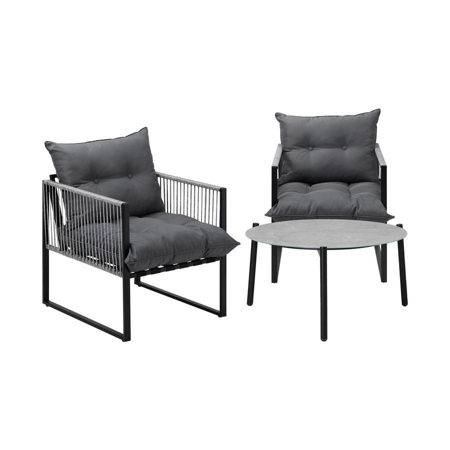 Livsip 3PCS Outdoor Patio Set Grey 70cm Table Cushioned Armchairs, image 2