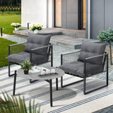 Livsip 3PCS Outdoor Patio Set Grey 70cm Table Cushioned Armchairs - Close-Up Angle